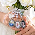 Personalised Vintage Bridal Bouquet Charm with Photo and Engraved Text Wedding Remembrance Gift for Wedding Bride