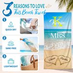 Personalized Sandbeach Theme Mr. and Mrs. Quick Dry Oversized Beach Towel with Initial Names and Text Beach Party Anniversary Birthday Gift for Couple