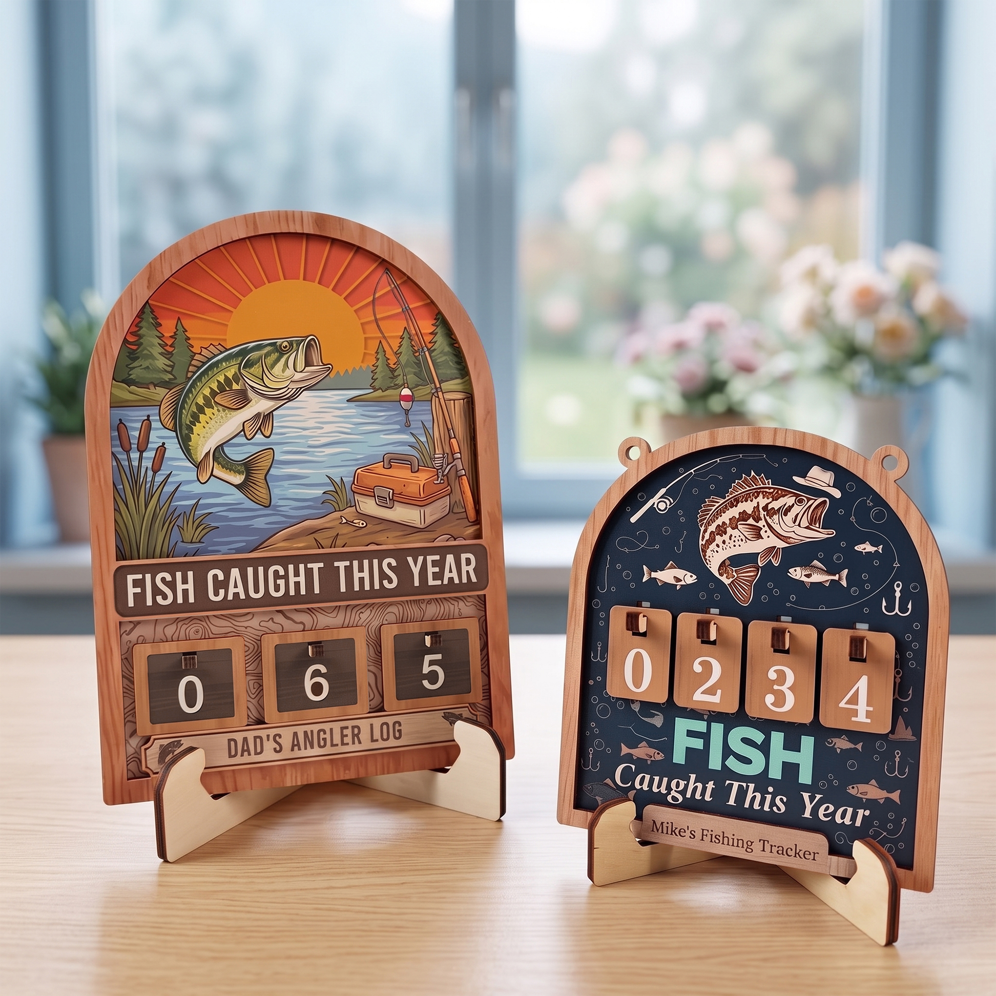 Personalized Fish Pattern Fishing Tally Counter Sign with Text and Number Home Wall Desk Decor Birthday Gift for Man Husband Father