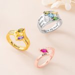 Personalised 1-6 Marquise Family Birthstones Sterling Silver Ring with Engraved Name and Text Birthday Anniversary Gift for Women