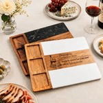 Personalised Red Wine Charcuterie Pattern Acacia Marble Chopping Board Coaster Set with Engraved Text Mother's Day Housewarming Gift for Mum