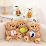 Personalised Sports Ball Cute Bear Soft Stuffed Plush Toy with Texts Valentine’s Day Birthday Gift for Boys Girls Sports Lovers