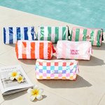 Personalized Multicolour Striped Plaid PVC Makeup Toiletry Bag with Embroidery Name Daily Travel Use Wedding Gift for Women Friends Bridesmaids