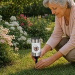 Gepersonaliseerde 'Always Forever'-fotolamp, weerbestendig, op zonne-energie, met naam en jaartal – Tuin- en buitenversiering, rouw- en herdenkingscadeau bij het overlijden van een dierbare