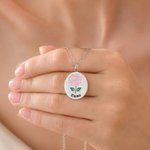 Personalized Birth Flower Circular Necklace with Engraving Name and Text Elegant Jewelry Valentine's Day Anniversary Gift for Her
