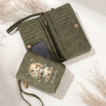 Personalised Cartoon Animal Dog Rabbit Tri-Fold PU Leather Wristlet Purse with Card Holder and Name Birthday Anniversary Gift for Mother Sister Woman