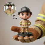 Personalized Creative Photo to 3D Cartoon Firefighter Statue Ornament with Text Office Desk Decoration Birthday Gift for Firefighters Collectors