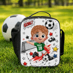 Personalized Soccer Theme 3D Cartoon Character Backpack Lunch Bag Pencil Case with Name Back to School Set of 3 Birthday Gift for Boys Girls