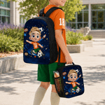 Personalized Soccer Theme 3D Cartoon Character Backpack Lunch Bag Pencil Case with Name Back to School Set of 3 Birthday Gift for Boys Girls
