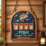 Personalized Fish Pattern Fishing Tally Counter Sign with Text and Number Home Wall Desk Decor Birthday Gift for Man Husband Father