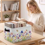 Personalized Birth Flower Large Book Storage Basket with Name and Handle Reading Accessories Birthday Gift for Book Lover Bookworm
