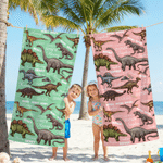 Personalised Colourful Dinosaur Soft Quick Drying Oversized Beach Towel with Name Beach Holiday Travel Birthday Gift for Kid
