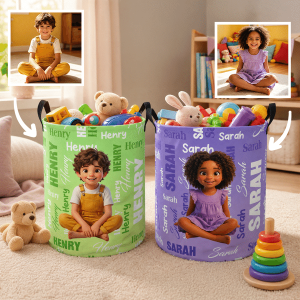 Personalized Cartoon Character Storage Laundry Basket with Name and Durable Handles Back to School Birthday Gift for Kids