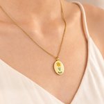 Personalized Birth Flower Circular Necklace with Engraving Name and Text Elegant Jewelry Valentine's Day Anniversary Gift for Her