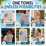 Personalized Multicolor Floral Quick Dry Oversized Beach Towel with Name Travel Essentials Birthday Summer Vacation Party Gift for Women