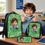 Personalised Q-Version Cartoon Photo Backpack Lunch Bag Pencil Case Set of 3 with Name Back to School Birthday Gift for Kids Students