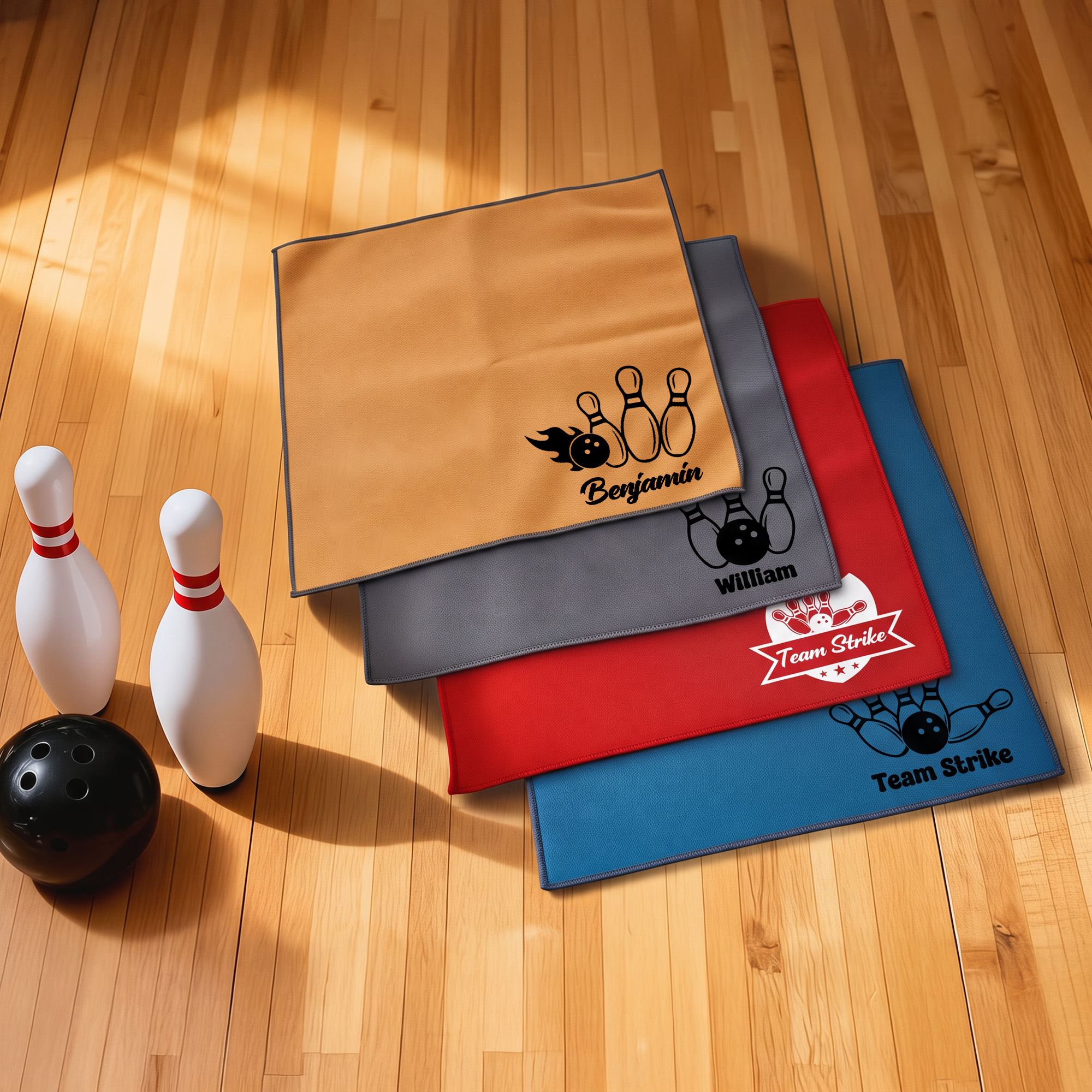 Personalisiertes Shammy-Tuch zum Entfernen von Öl nach Bowling-Muster – Reinigungs- und Poliertuch für Bowlingkugeln mit Aufdruck – Bowlingbahn-Zubehör – Geburtstagsgeschenk für Bowling-Fans