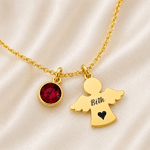 Personalised Heart Angel Birthstone Necklace with Name Memorial Jewellery Remember Anniversary Gift for Mum Grandma Woman