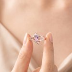 Personalised 1-6 Marquise Family Birthstones Sterling Silver Ring with Engraved Name and Text Birthday Anniversary Gift for Women