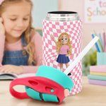 Personalised Cartoon Character Multicolour Checkerboard 12 oz Insulated Kid Water Bottle with Name Birthday Back to School Gift for Boys Girls