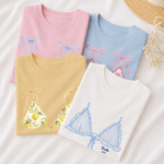 Personalised Bikini Pattern 100% Cotton Women's T-shirt with Name and Year Summer Travel Wear Beach Party Birthday Gift for Women Besties Bridesmaids