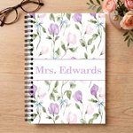 Personalized Watercolour Floral Spiral Notebook with Text Recording Accessory Teacher's Day Appreciation Birthday Gift for Teachers