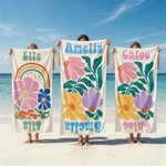 Personalized Multicolor Floral Quick Dry Oversized Beach Towel with Name Travel Essentials Birthday Summer Vacation Party Gift for Women