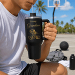 Personalized Love You for the Rest of Mine Baroque Letter Black 40oz Insulated Tumbler with Handle and Straw Birthday Gift for Son Grandson