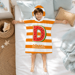 Personalised Tropical Summer Initial Multicolour Stripe Soft Quick Dry Hooded Beach Towel with Name Beach Swimming Pool Summer Holiday Gift for Kids