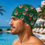 Personalised Colourful Funny Face Photo Comfortable Swim Cap with Name Pool Party Swimming Birthday Gift for Men Women Friends Pet Lovers
