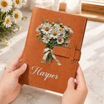 Personalised Oil Painting Style Birth Flower PU Leather A5 Notebook Cover with Name Daily Travel Use Birthday Gift for Women Writers Artists