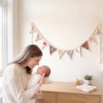 Personalised Multicolour Name Hangable Triangle Banner Pennant with Fluff Balls Home Decor Birthday Baby Shower Gift for Kids Parents