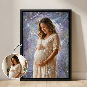 Personalized Modern Oil Painting Style Pregnancy Photo Canvas Prints with Name Home Wall Decor Ship from USA Birthday Gift for Pregnant Woman New Mom