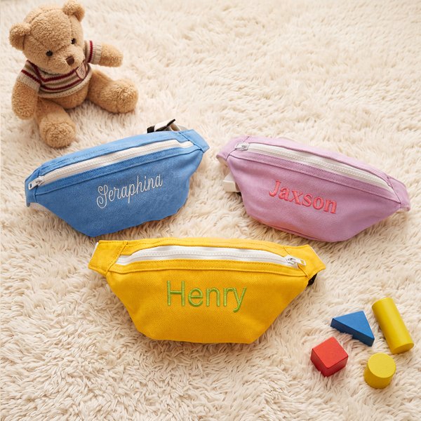 Personalized Embroidery Name Colorful Canvas Kids Crossbody Waist Bag Daily Use Children's Day Birthday Gift for Boys Girls