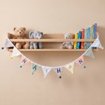 Personalised Multicolour Name Hangable Triangle Banner Pennant with Fluff Balls Home Decor Birthday Baby Shower Gift for Kids Parents