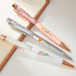 Personalised Birth Flower Glitter Dynamic Liquid Sand Ballpoint Pen with Name Office Supplies 2 Pcs Teacher's Day Gift for Teacher
