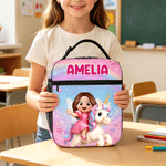 Personalized Cartoon Kid Character Dinosaur Fantasy Unicorn Insulated Lunch Bag with Name Daily Travel Back to School Birthday Gift for Kids Students