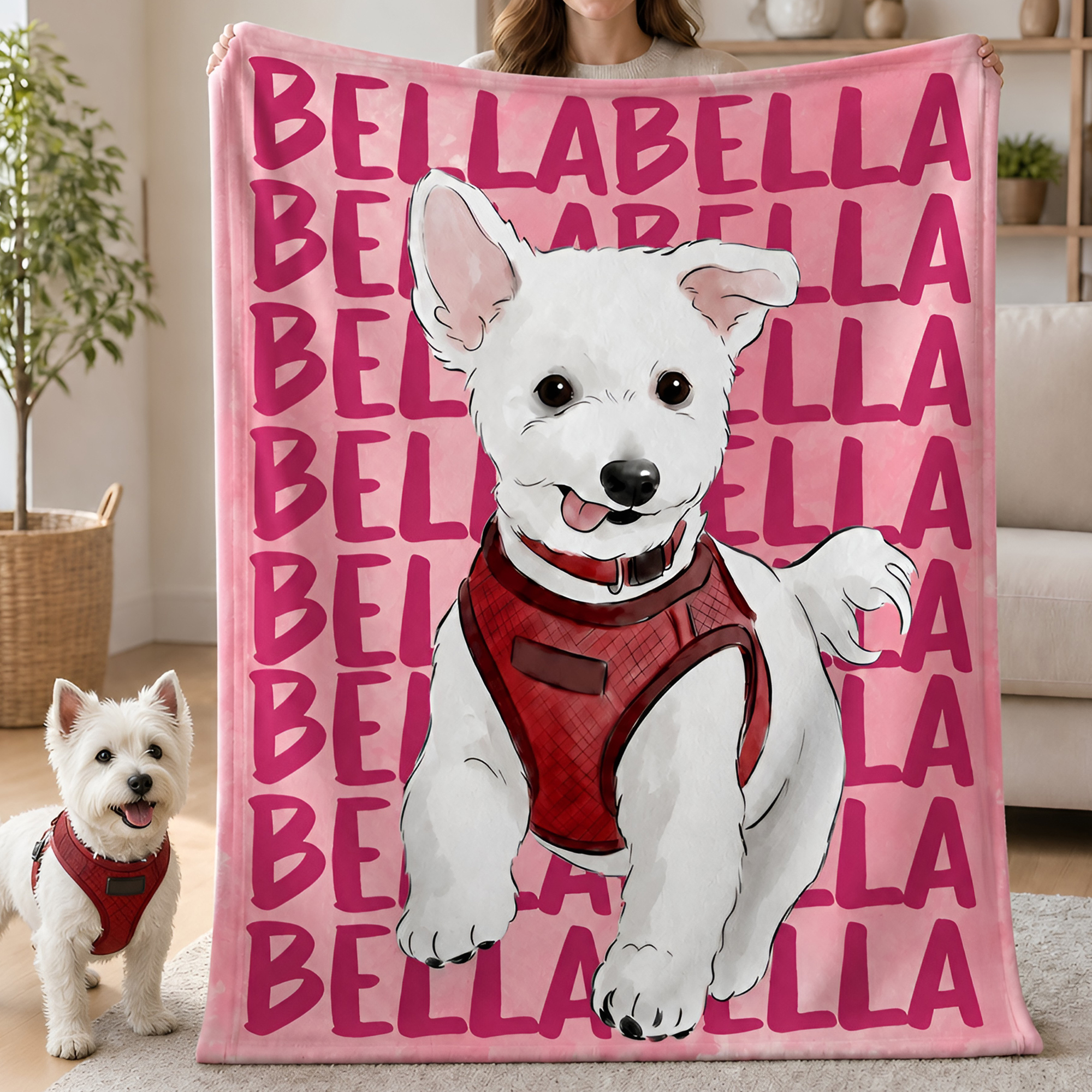 Personalisierte Haustier-Aquarell-Kuscheldecke | mit Foto und Namen | weiche Decke für Wohnkultur | Geburtstagsgeschenk für Hunde- und Katzenbesitzer