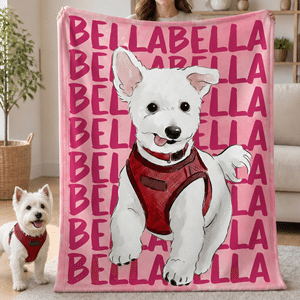 Personalized Watercolor Style Pet Photo Soft Throw Blanket with Name Home Decor Birthday Pet Memorial Gift for Pet Owners Lovers