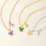 Personalised Birthstone Butterfly Initial Necklace Birthday Anniversary Wedding Gift for Bridesmaid Girlfriend Her
