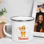 Personalized Pumpkin Ghost Cartoon Character 12 oz Enamel Mug with Name Daily Use Halloween Gift for Kids