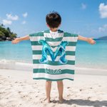 Personalised Tropical Summer Initial Multicolour Stripe Soft Quick Dry Hooded Beach Towel with Name Beach Swimming Pool Summer Holiday Gift for Kids