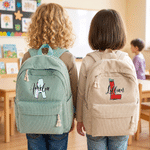 Gepersonaliseerde rugzak van veelkleurig corduroy met cartoon-initiaal en naam – voor dagelijks gebruik, terug naar school, verjaardagscadeau voor kinderen en peuters