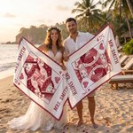 Personalised King Queen Playing Card Colourful Quick Dry Beach Towel with Title and Surname Birthday Honeymoon Anniversary Gift for Bride Groom Couple