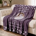 Personalized Angel Wing Paw Print Pet Photo Soft Throw Blanket with Name and Text Home Decor Birthday Pet Memorial Gift for Pet Lovers