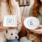 Plato decorativo de cerámica personalizado con foto de mascota, estilo porcelana azul y blanca, con nombre; regalo de cumpleaños o conmemorativo para los amantes de las mascotas