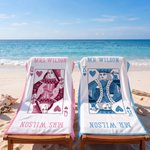 Personalised King Queen Playing Card Colourful Quick Dry Beach Towel with Title and Surname Birthday Honeymoon Anniversary Gift for Bride Groom Couple