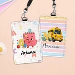 Personalised Pencil Teacher Theme PU Leather Teacher ID Card Badge Holder with Name Teacher's Day Back to School Gift for Teacher