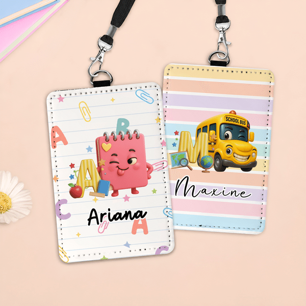 Personalized Pencil Teacher Theme PU Leather Teacher ID Card Badge Holder with Name Teacher's Day Back to School Gift for Teacher