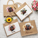 Personalized Black Girl Nail Art Birth Flower Large Jute Tote Bag with Name Birthday Anniversary Baptism Gift for Christian